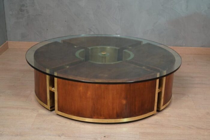 mid century italian round brass and glass sofa table 1970 4017