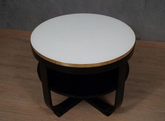 mid century italian round white glass and brass side table 1940s 0304