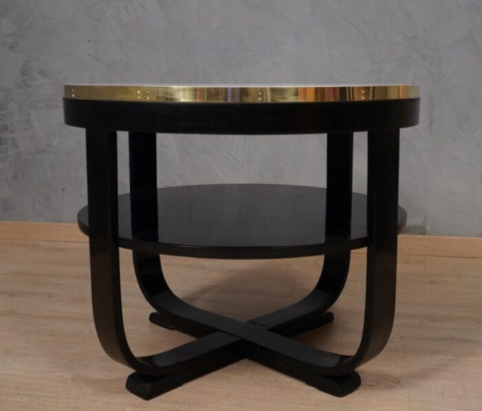 mid century italian round white glass and brass side table 1940s 2139