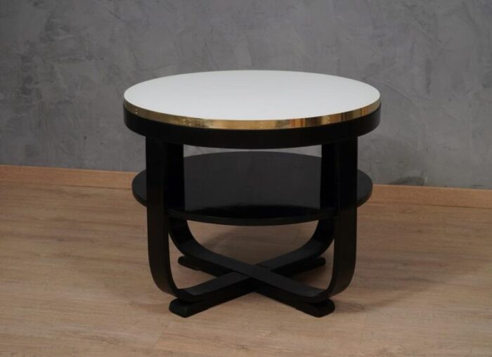 mid century italian round white glass and brass side table 1940s 4639