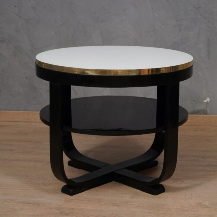 mid century italian round white glass and brass side table 1940s 5474