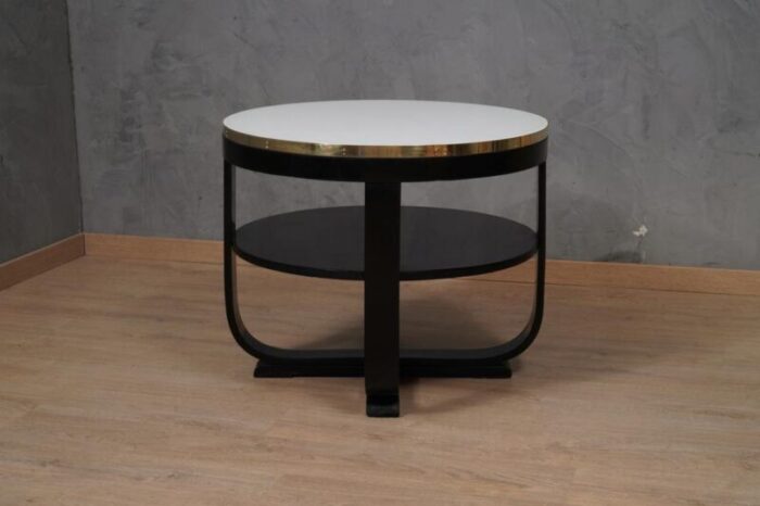 mid century italian round white glass and brass side table 1940s 5862