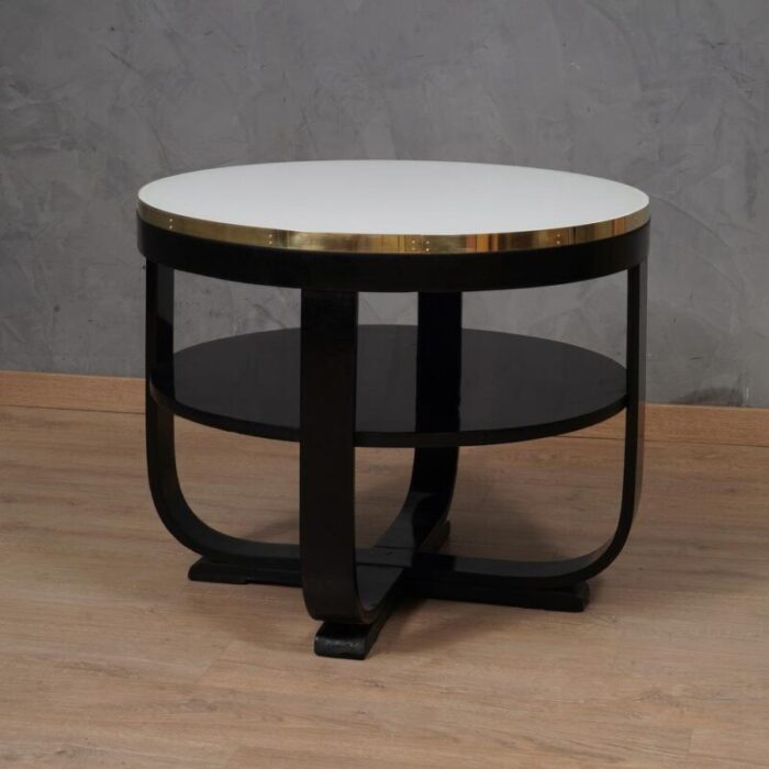 mid century italian round white glass and brass side table 1940s 9790