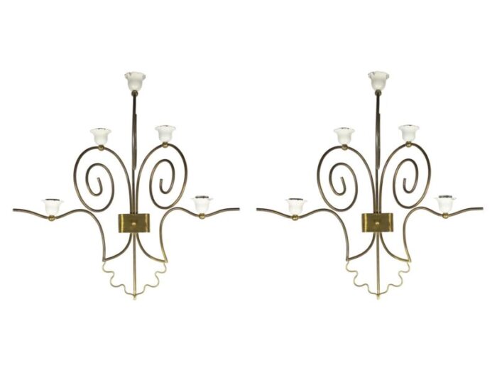 mid century italian sconces in white metal and brass set of 2 7