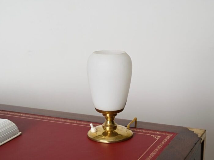 mid century italian table lamp in brass and opaline glass 1950s 2