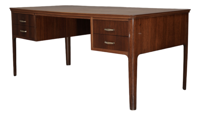 mid century italian writing desk in walnut and leather 1950 0892