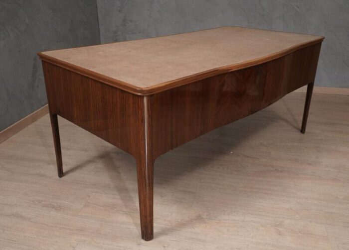 mid century italian writing desk in walnut and leather 1950 1609