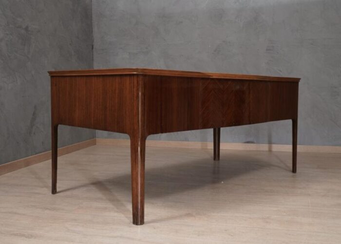 mid century italian writing desk in walnut and leather 1950 3141