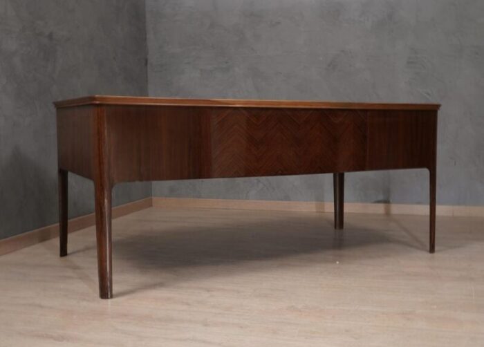 mid century italian writing desk in walnut and leather 1950 4751