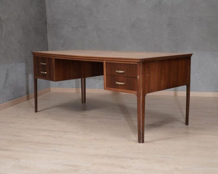 mid century italian writing desk in walnut and leather 1950 6802