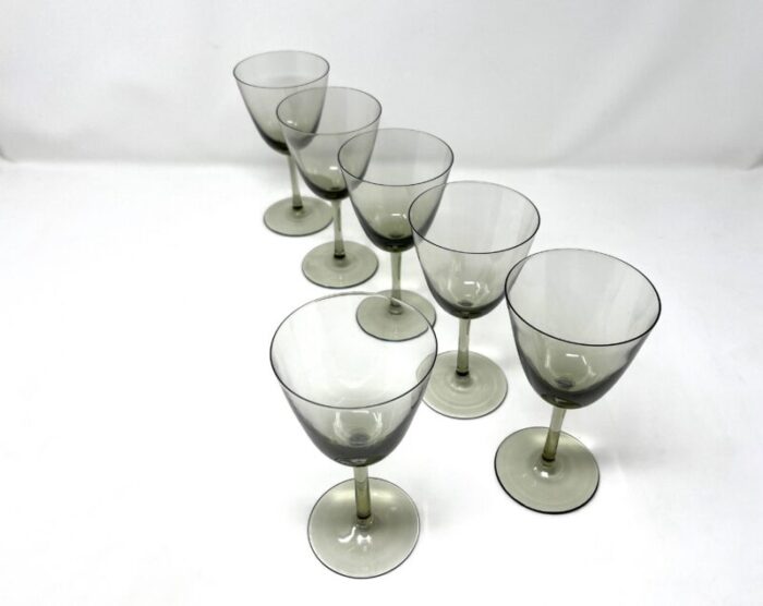 mid century modern 1960s danish modern gray handblown art glass aperitif glasses denmark set of 6 3346