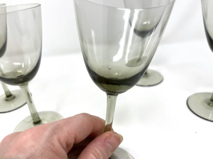 mid century modern 1960s danish modern gray handblown art glass aperitif glasses denmark set of 6 7841