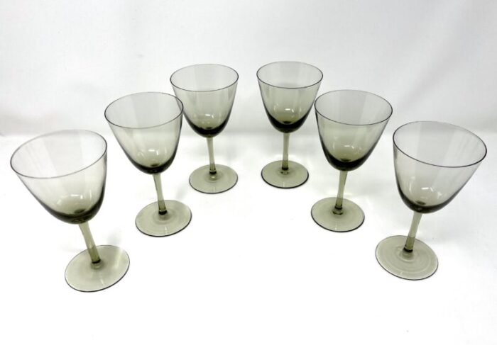 mid century modern 1960s danish modern gray handblown art glass aperitif glasses denmark set of 6 8136