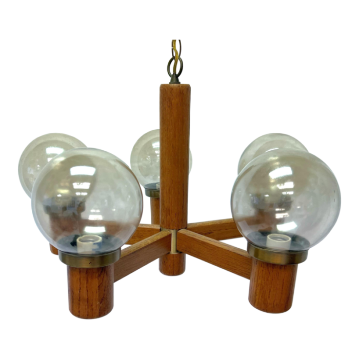 mid century modern brass wood 5 light globe chandelier 6761