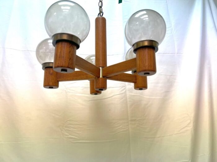 mid century modern brass wood 5 light globe chandelier 8174