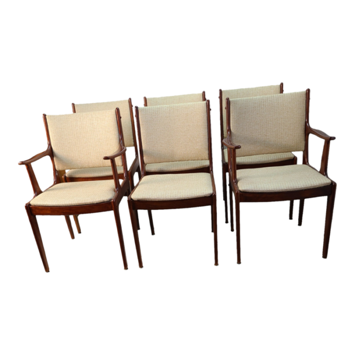 mid century modern danish 1960s teak set of 6 dining room upholstered chairs 0975