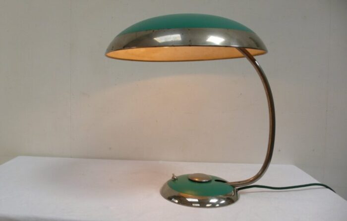 mid century modern helo table lamp ufo mushroom lamp in green chrome from helo leuchten 1950s 3