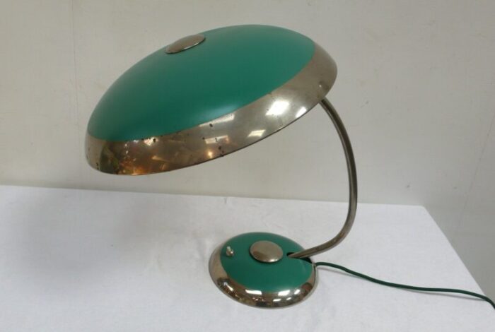 mid century modern helo table lamp ufo mushroom lamp in green chrome from helo leuchten 1950s 4