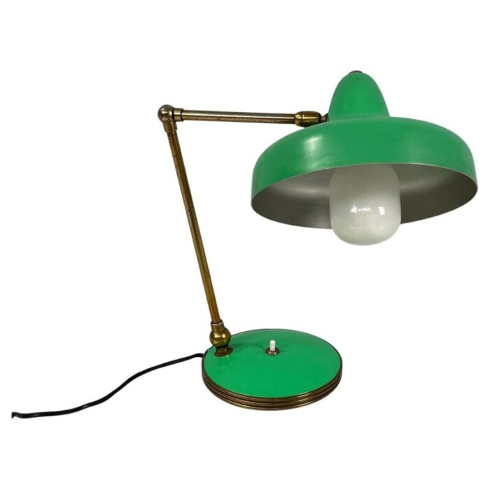 mid century modern italian adjustable table lamp in green metal and brass 1950s 1