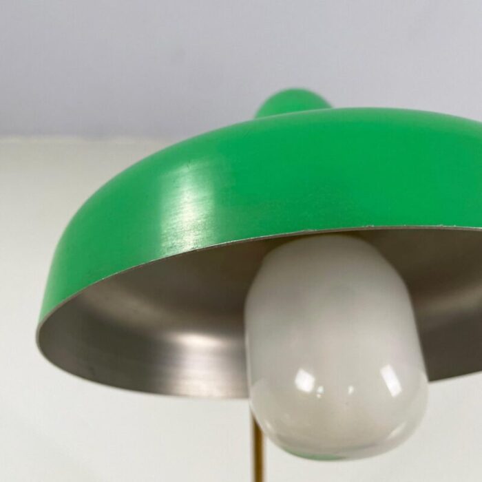 mid century modern italian adjustable table lamp in green metal and brass 1950s 12