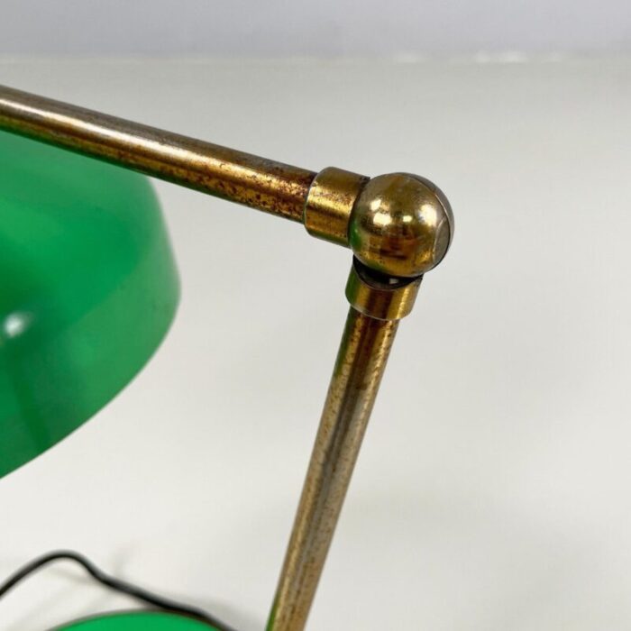 mid century modern italian adjustable table lamp in green metal and brass 1950s 13