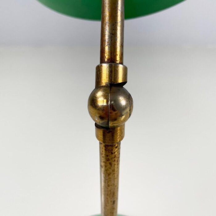 mid century modern italian adjustable table lamp in green metal and brass 1950s 14