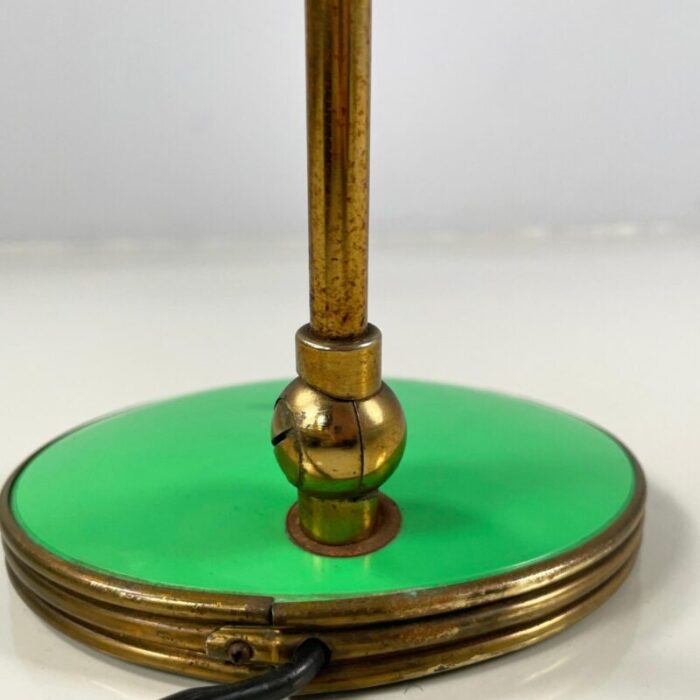 mid century modern italian adjustable table lamp in green metal and brass 1950s 16