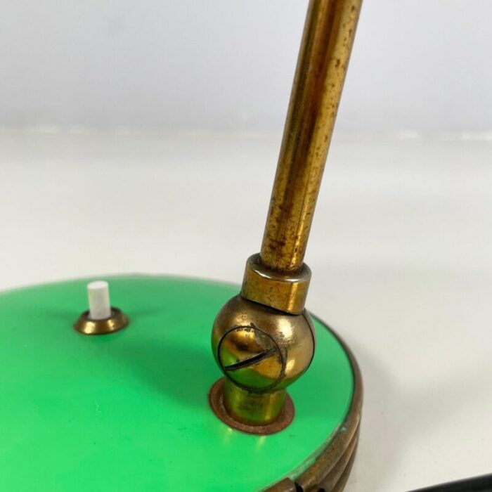 mid century modern italian adjustable table lamp in green metal and brass 1950s 17