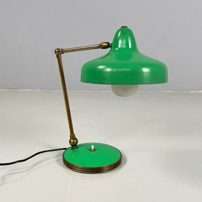 mid century modern italian adjustable table lamp in green metal and brass 1950s 4