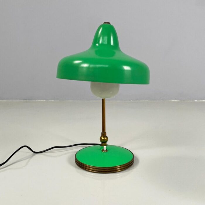 mid century modern italian adjustable table lamp in green metal and brass 1950s 5