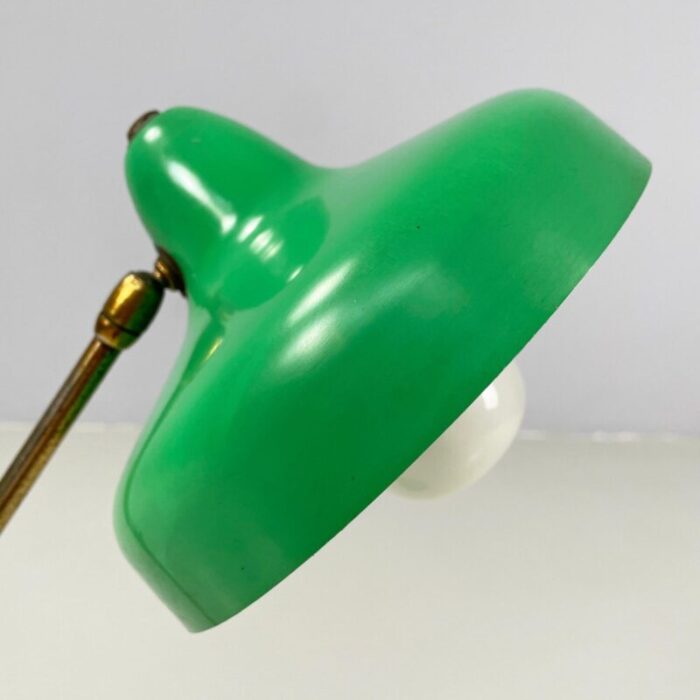 mid century modern italian adjustable table lamp in green metal and brass 1950s 6