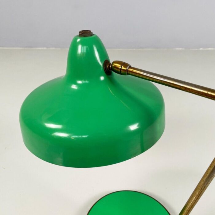 mid century modern italian adjustable table lamp in green metal and brass 1950s 7