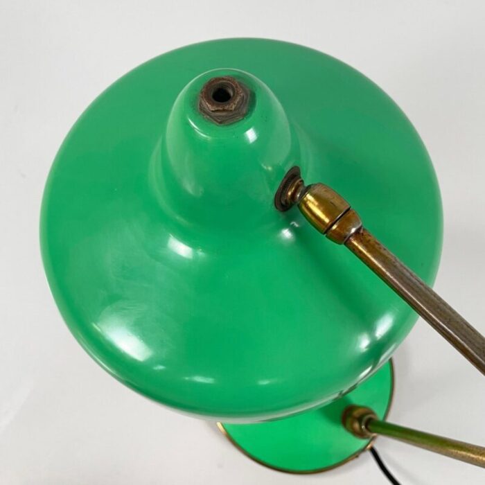 mid century modern italian adjustable table lamp in green metal and brass 1950s 9