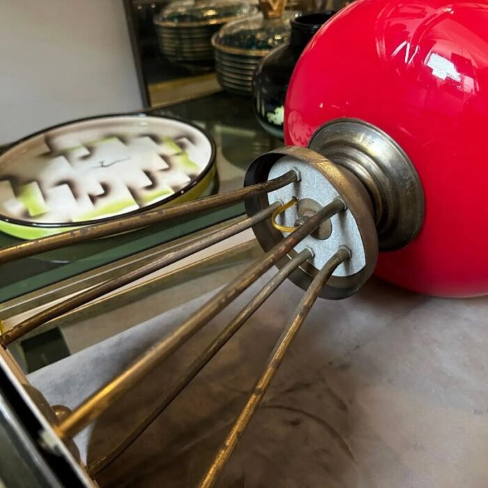 mid century modern italian brass and red glass table lamp 1950s 10