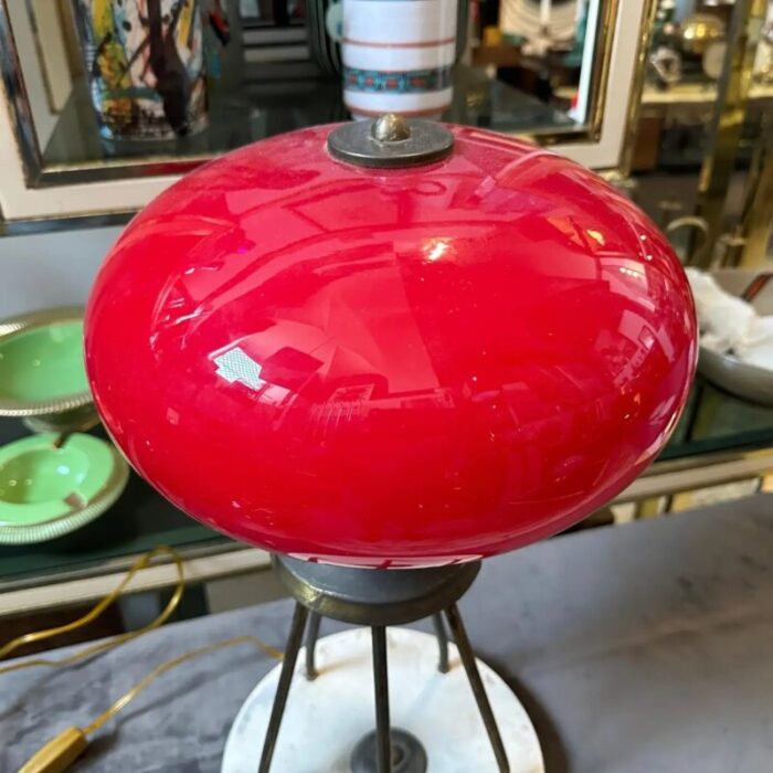 mid century modern italian brass and red glass table lamp 1950s 11