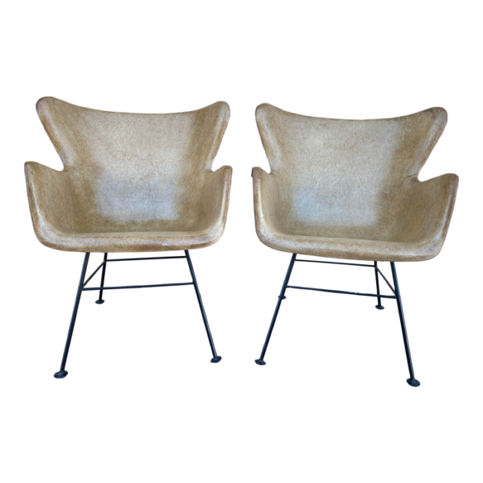 mid century modern lawrence peabody selig fiberglass wing back lounge chairs a pair 1681