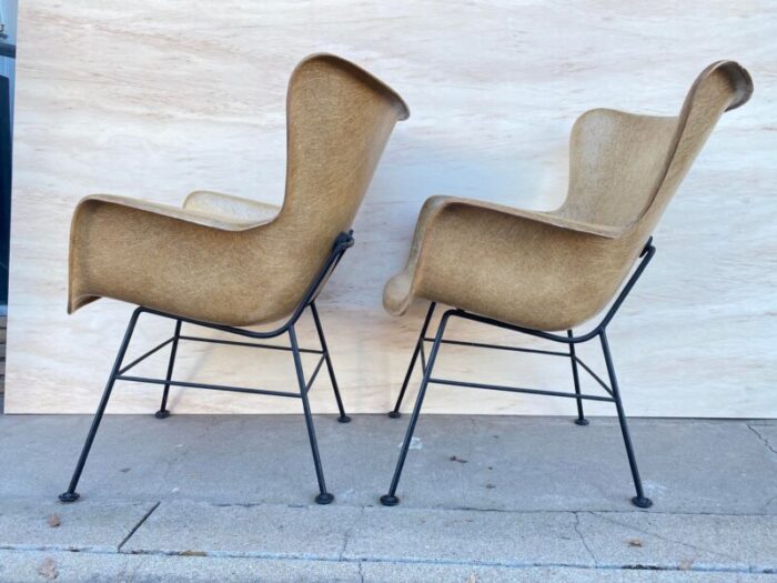 mid century modern lawrence peabody selig fiberglass wing back lounge chairs a pair 5350