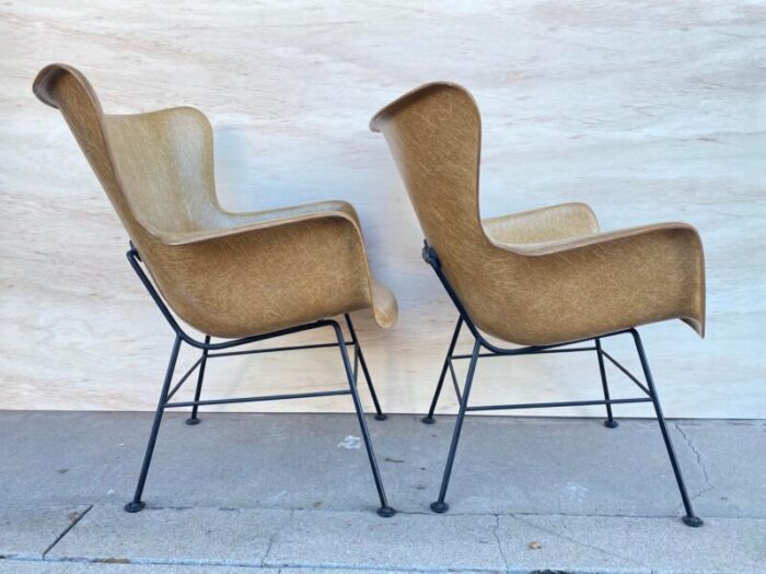 mid century modern lawrence peabody selig fiberglass wing back lounge chairs a pair 6404