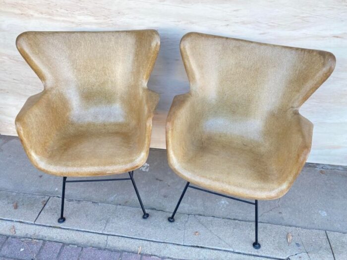 mid century modern lawrence peabody selig fiberglass wing back lounge chairs a pair 8911