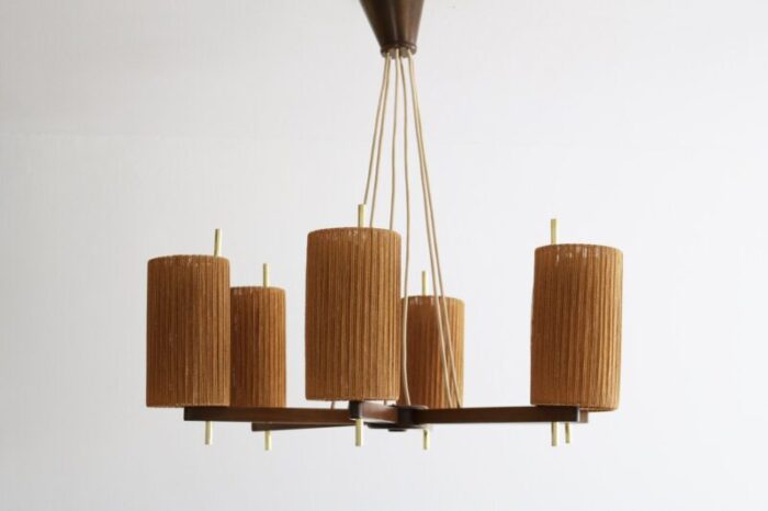 mid century modern sisal ceiling lamp from temde 1960s 1