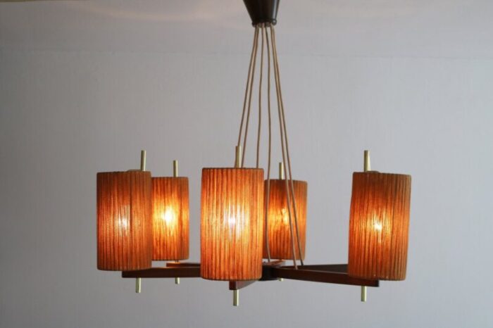 mid century modern sisal ceiling lamp from temde 1960s 2