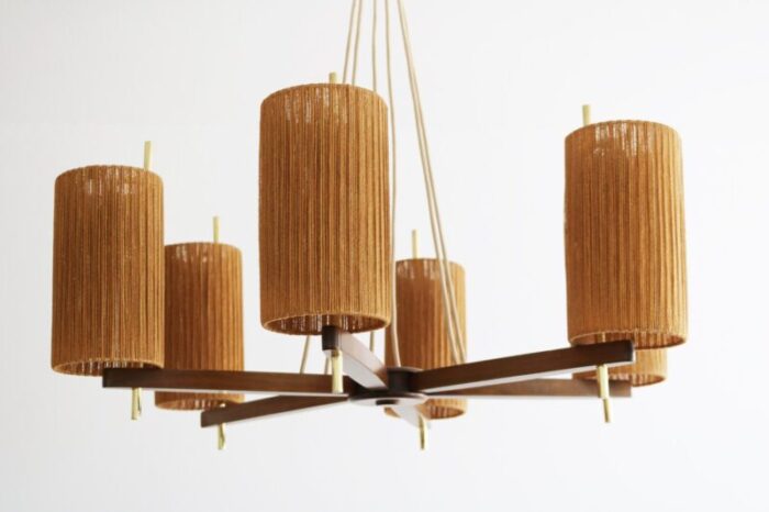 mid century modern sisal ceiling lamp from temde 1960s 3