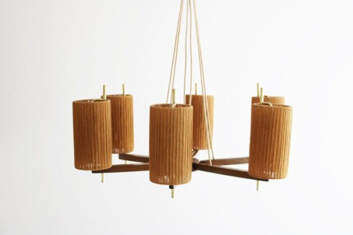 mid century modern sisal ceiling lamp from temde 1960s 5