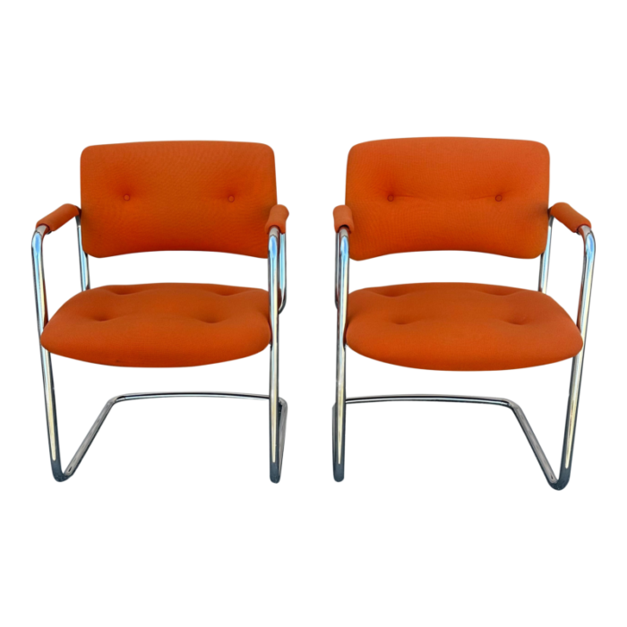 mid century modern steelcase cantilever chrome armchairs a pair 5122