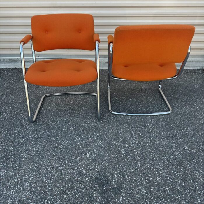 mid century modern steelcase cantilever chrome armchairs a pair 5806