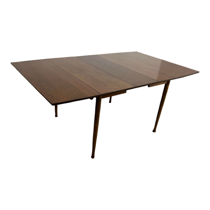 mid century modern walnut 60 drop leaf dining table by h p browning 6107