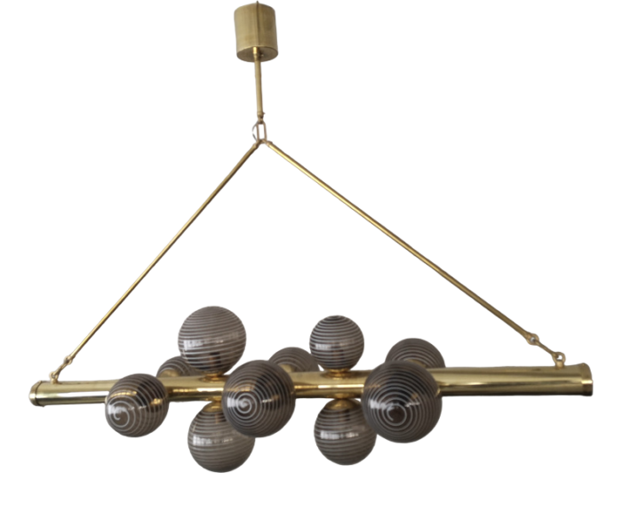 mid century murano glass and brass chandelier 2000a 7871