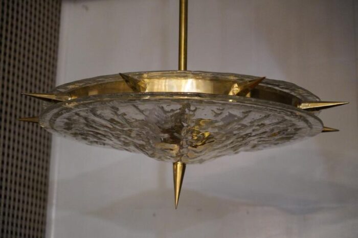 mid century murano glass and brass pendant light 1990s 1288