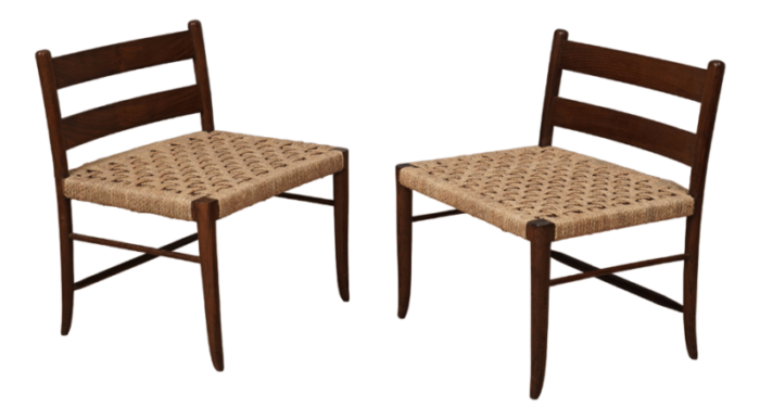 mid century oak and straw chairs 1970s set of 2 2002