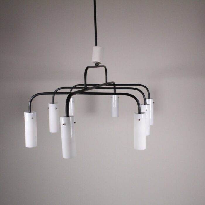 mid century painted metal tubes ceiling lamp with 8 lights 1950s 15